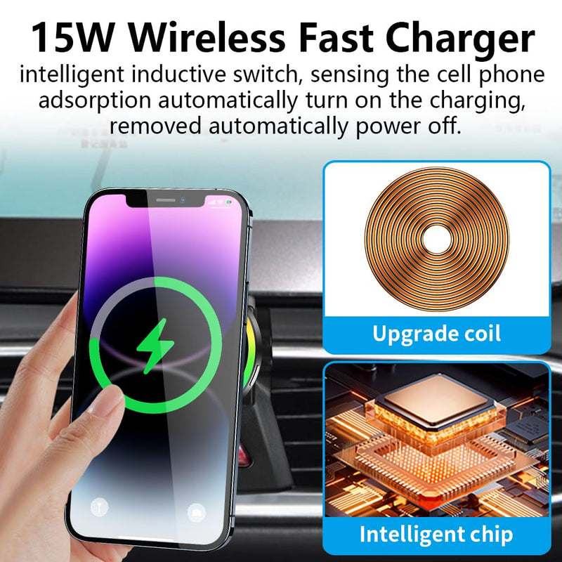 Car Magnetic Phone Mount for Hyundai Santa Fe 2019 2020 2021 2022 2023 Auto Interior Accessories Best Cellphone Holder Fast 15W Wireless Charger Cell Phones Charging Screen Stand Accessory for Hyundai Santa Fe 2019-2023