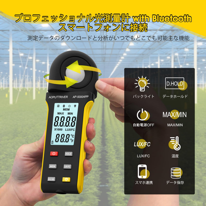 Light Meter,Lux/Foot Candles Meter with Bluetooth,0.1~400,000 Lux with 270º Rotating Sensor,Light Meter for Plants, Car Headlights, Home & Office LEDs