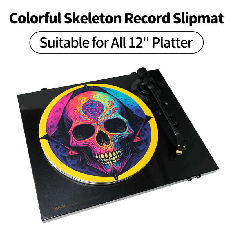 Turntable Platter Mat, 12 Inches Record Mat Felt Skull Pattern Anti-Static Slip Mat for Vinyl LP DJ Turntable Record Player, Reduces Vibrations & Improved Sound Clarity,Style A Style A