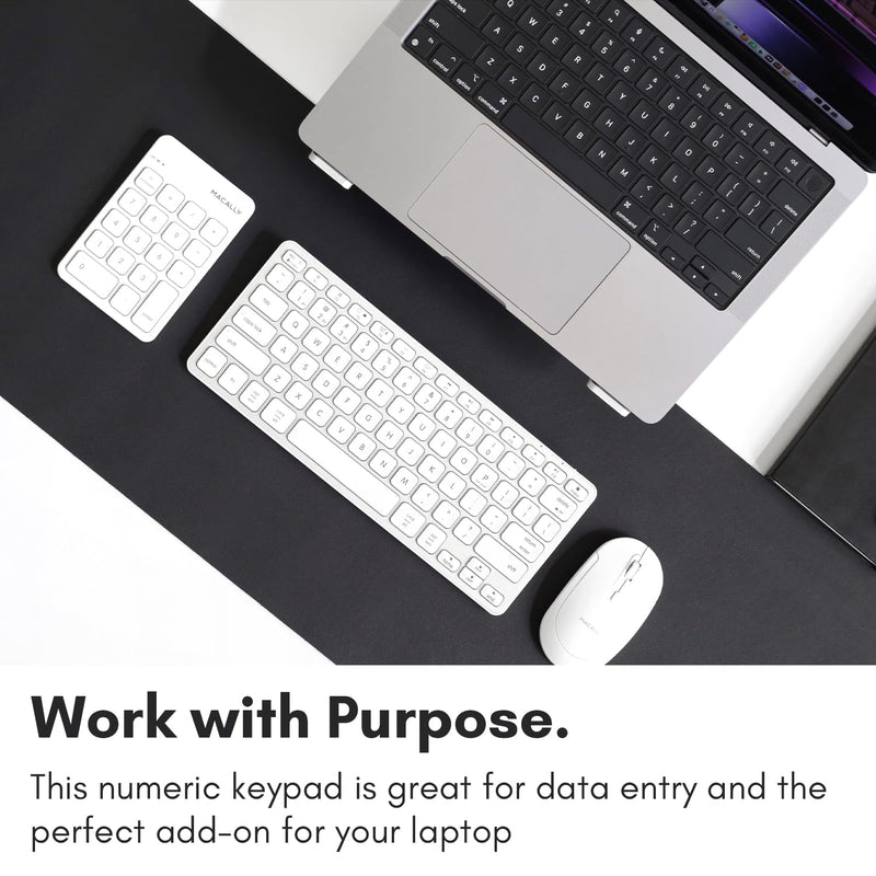 Macally Bluetooth Number Pad for Laptop, Apple, Mac, iMac, MacBook Pro/Air, Ipad, Windows PC, Tablet, or Computer - Rechargeable 18 Key Wireless Numeric Keypad - Bluetooth 10 Key Numpad Keyboard