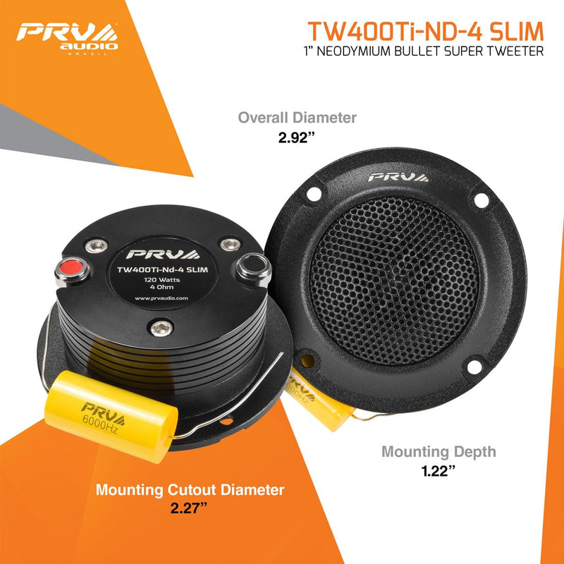 PRV Audio Bullet Super Tweeters Neodymium, 3 Inch PRV Tweeter Black TW400Ti-Nd-4 Slim 240 Watts 4 Ohm, Easy to Mount, 3 Inch Speaker Replacement (2 Tweeters) White