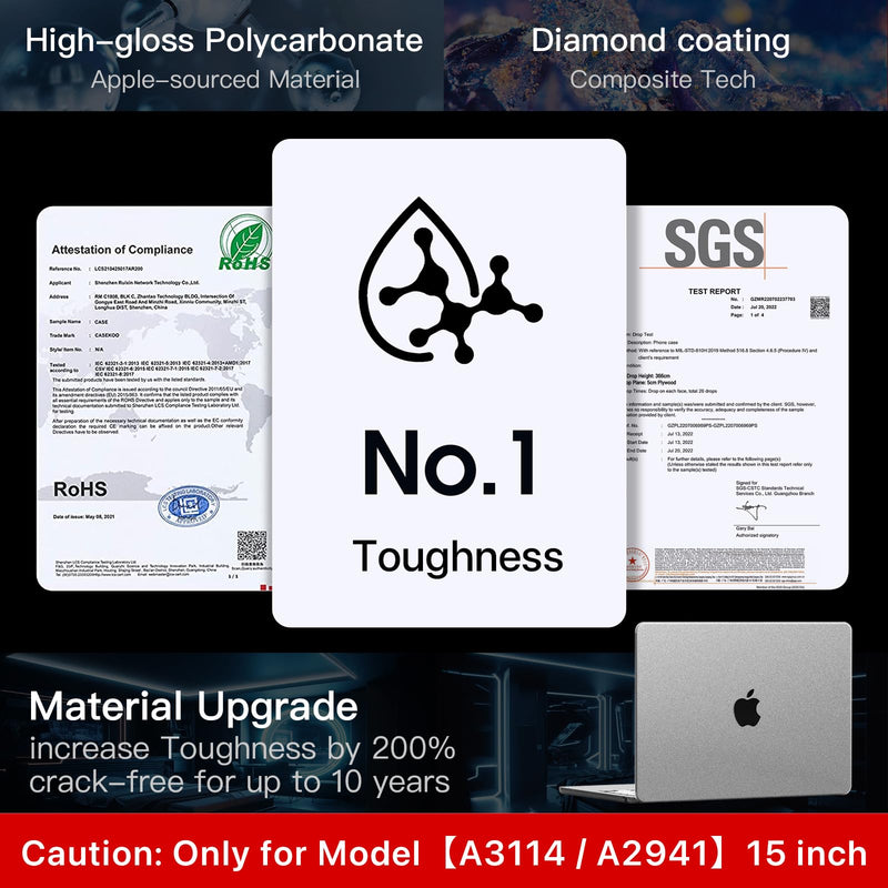 Invisible Armor for MacBook Air 15 inch Case 2023 2024 New M3 M2 [Same as Bare Device] [Scientific Slim] Protective Hard Shell Translucent Cover for Laptop Model A3114 A2941 - Matte Clear
