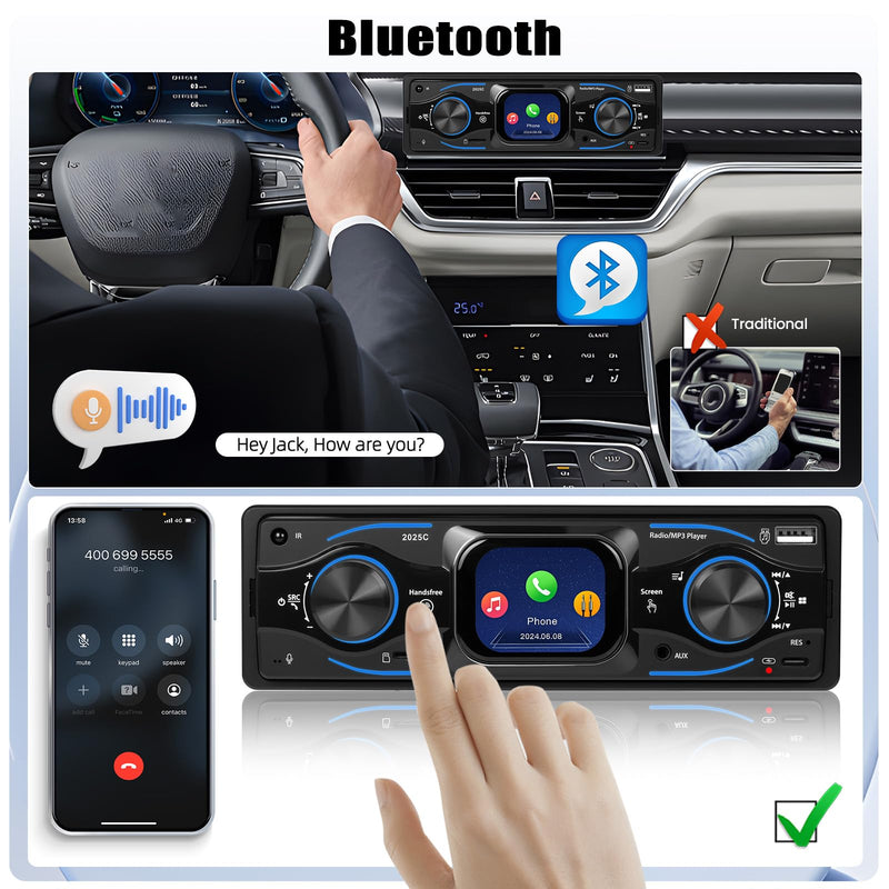 [AUSTRALIA] - Single Din Car Stereo Marine Radio Bluetooth Multimedia Car Audio Receivers with Digital LCD Display FM Car Radio USB/Type-C/SD/AUX-in MP3 Player Lossless Sound Quality Quick Charge+ SWC 