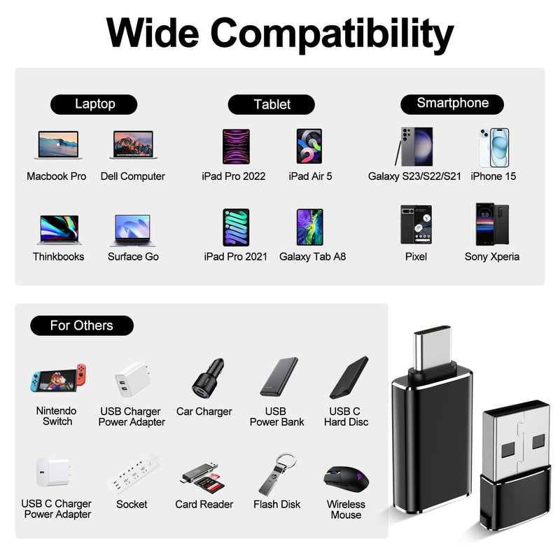 xiwxi 4 Pack USB to USB C OTG Adapter,[2*Type C Female to A Male Charger Converter]&[2*USB C Male to USB 3.0 Female] forApple Watch Ultra 8 9,iPhone 15 14 13 Pro Max,Samsung S24 S23,iPad Black