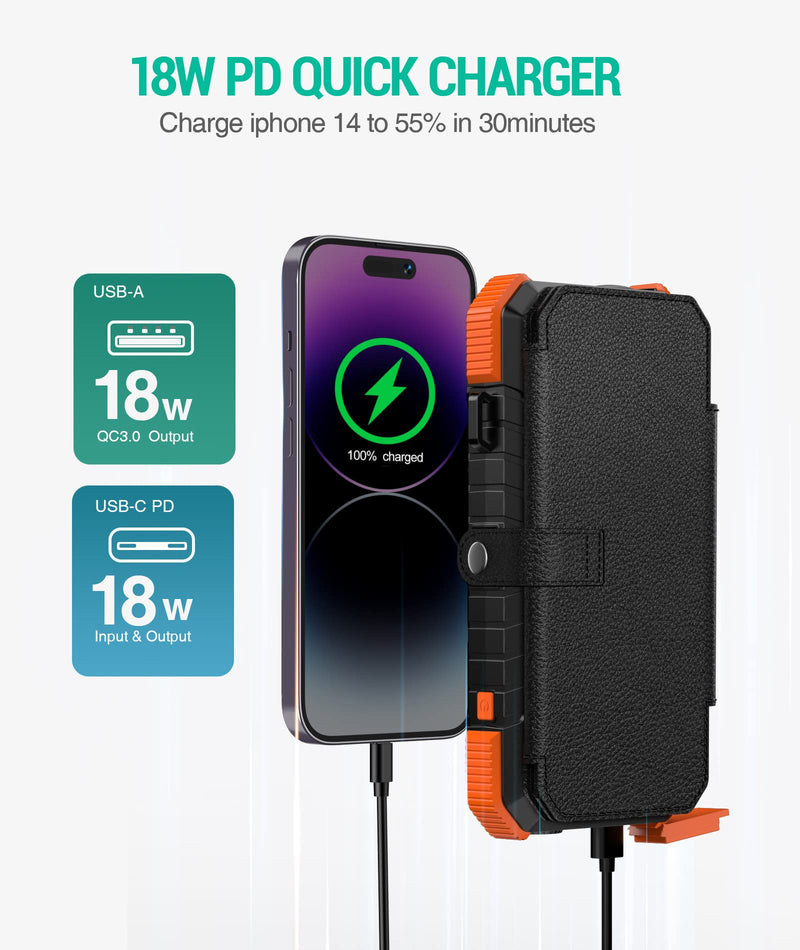 [AUSTRALIA] - BLAVOR 20000mAh Solar Charger Power Bank PD 18W QC3.0 Fast Charging with 4 Foldable Panels (Orange) Plus 3 in 1 Multi Charging Cable 4FT 
