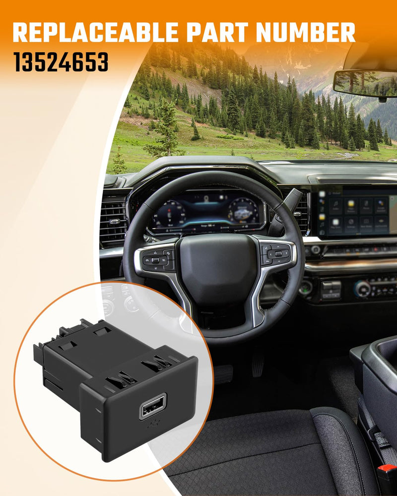 ANODZU 13524653 USB Charging Port AUX Replacement Fit for Chevrolet Silverado 1500 2500HD 3500HD Tahoe Suburban, Fit for GMC Sierra 1500 2500HD 3500HD Yukon XL 2019-2024 C: 13524653
