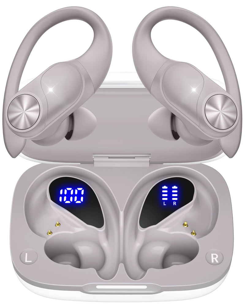 2 Sets Bluetooth Headphones Wireless Earbuds 80hrs Playtime Wireless Charging Case Sports Ear buds with Earhook Premium Deep Bass IPX7 Waterproof Over-Ear Earphones for TV Phone Laptop White and Pink