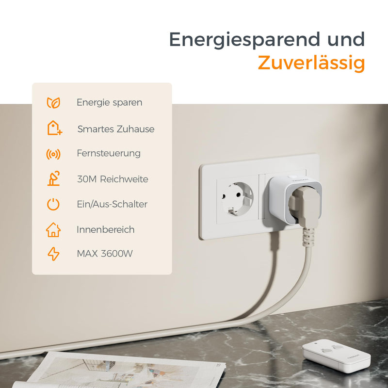 [AUSTRALIA] - TESSAN Radio Sockets with Remote Control, Range 30.5 m Switchable Socket with Handheld Transmitter, Remote Controlled Plug for Interior Decorations, Household Appliances and Lamp, 2300 W, White 1 