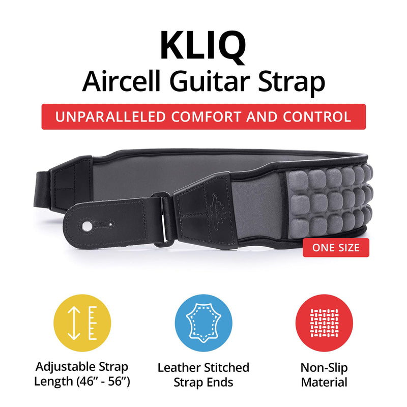 KLIQ AirCell Guitar Strap for Bass & Electric Guitar with 3" Wide Neoprene Pad and Adjustable Length from 46" to 56" (Regular), Grey One Size