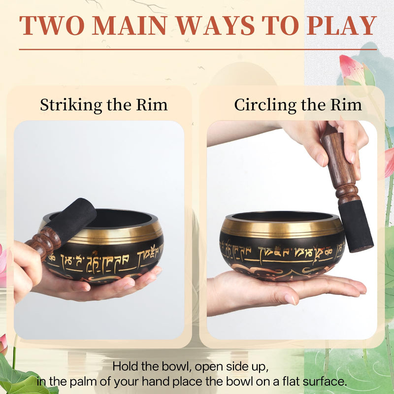 [AUSTRALIA] - AKLOT HandMade Meditation Singing Bowl: Tibetan Sound Bowl Set with Pure Tone, Sound Bath Bowl with Cushion, Mallet, Carry Bag, Spiritual Gift for Chakra Clearing, Yoga, Prayer, Relaxation (5 Inch) 5 inch Black 