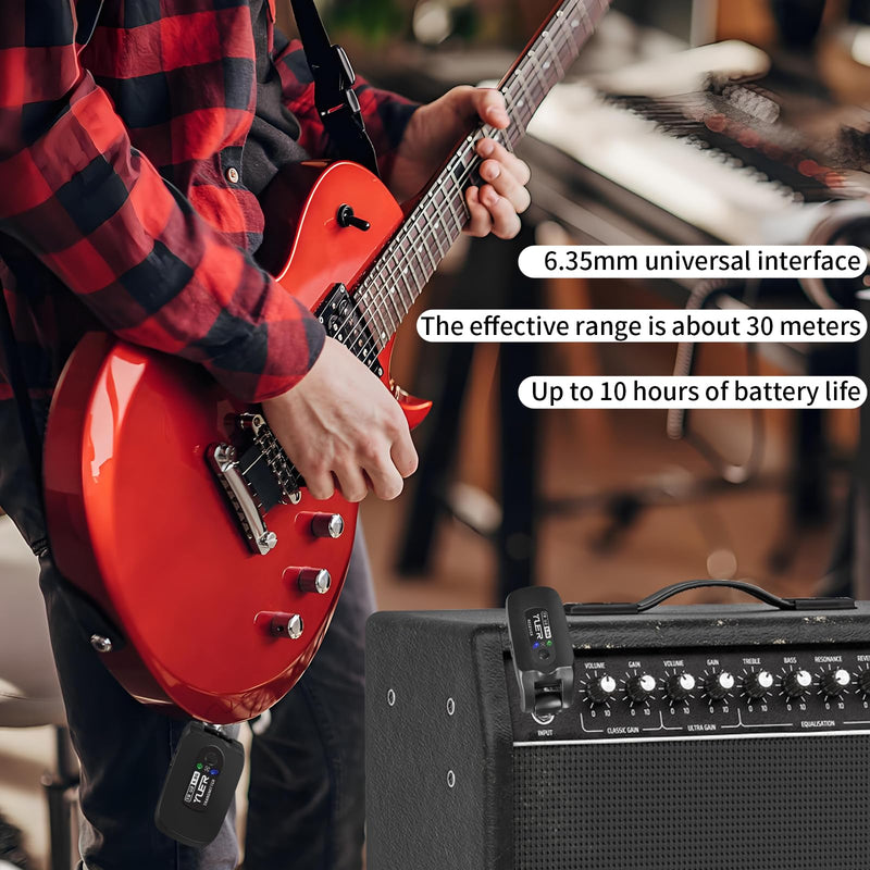 [AUSTRALIA] - YUER 5.8GHz Wireless Guitar System: Anti Interference Wireless Transmitter Receiver, Rechargeable Plug And Play Guitar Accessories for Electric Guitar Bass with Dual Ended USB Charging Cable 