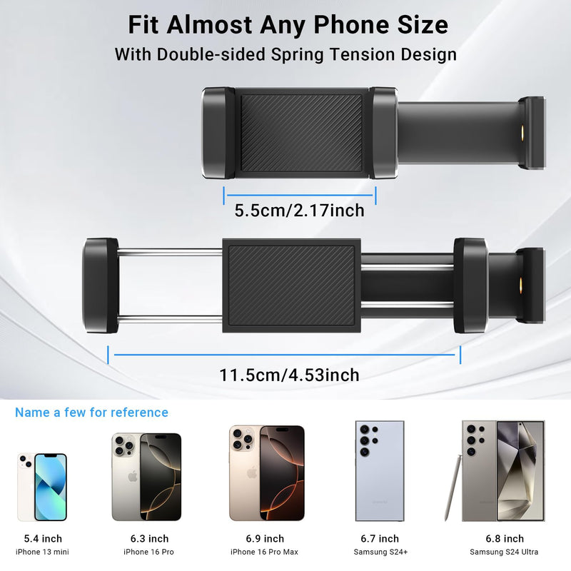 Phone Tripod Mount with Cold Shoe, 360° Rotation & 180° TiltTilting Cell Phone Clamp Adapter for Smartphone, Compatible with iPhone 17 16 15 Samsung S25, Selfie Stick, Camera Stand.