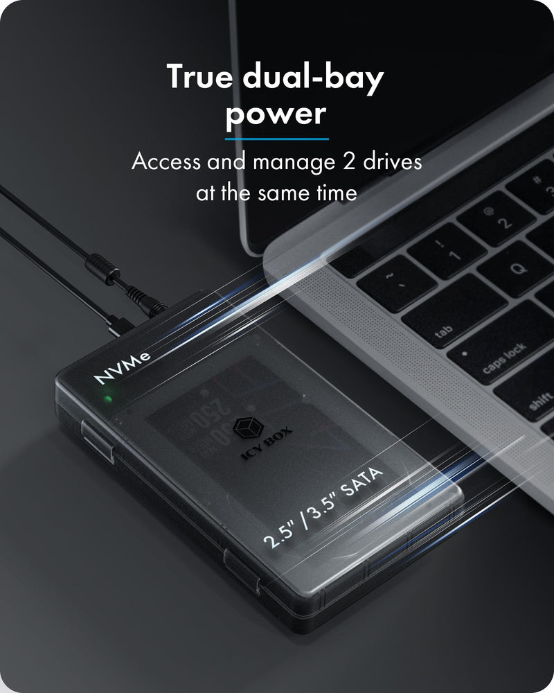 M.2 NVMe to SATA 2.5”/3.5” SSD/HDD Docking Station, ICY BOX USB-C 10Gbps Bidirectional Clone Station for M.2 NVMe SSD to SATA 2.5”/3.5” SSD&HDD, SATA to NVMe SSD Cloner&Reader, Offline Cloning 2 Bay NVMe+SATA Cloner