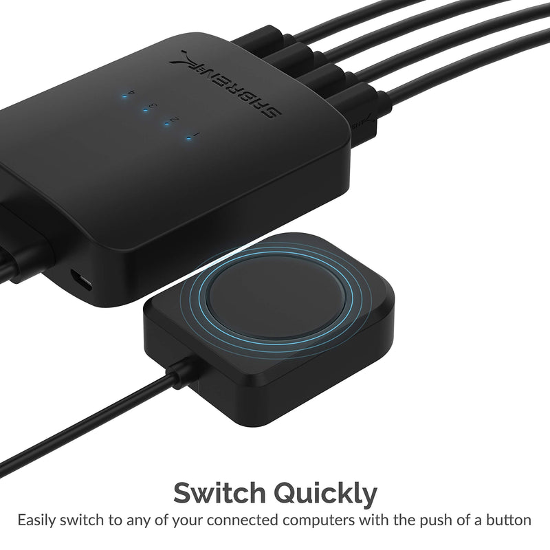 SABRENT USB 2.0 Sharing Switch for 4 Computers, LED Indicators (USB-USS4) | Share USB peripherals across up to 4 computers; LED device indicators 4-Port Switch