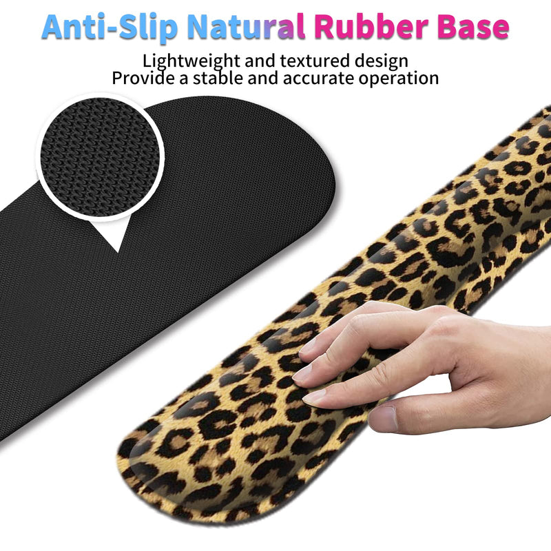 Keyboard Wrist Rest + Mouse Wrist Rest + Coaster Set, Ergonomic Memory Foam Easy Typing Pain Relief, Wrist Support Pad for Keyboard and Mouse Computer Laptop, Leopard