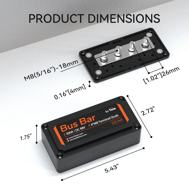 [AUSTRALIA] - Litime Black Bus Bar for LiFePO4 Batteries High Voltage and Current Suitable for Automotive, Marine, and Solar Applications and Electrical System Black 300A 