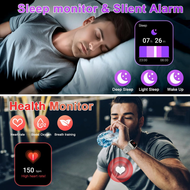 Smart Watch for Men Fitness Tracker: Military Smart Watches for Men Digital Mens Watches Make/Answer Call Running Waterproof Smartwatch Android Phones iPhone Samsung Compatible Heart Rate Monitor Grey