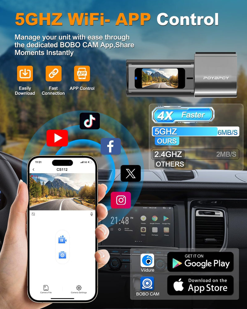 [AUSTRALIA] - Dash Cam Front 4K, Built-in 5GHz WiFi with CPL, Car Camera Dashcam with UHD 2160P, 64GB Card, 24H Parking Monitor, Super Night Vision, WDR, G-Sensor, App Control, 170° Wide Angle, Support 256GB Max 4K Front with CPL 