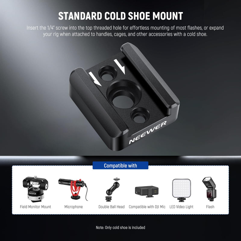 NEEWER 3 Pack Cold Shoe Mount Adapter, Cold Shoe Bracket with 1/4" Thread, Compatible with SmallRig DSLR Camera Cage Microphone LED Light Monitor and More, ST26