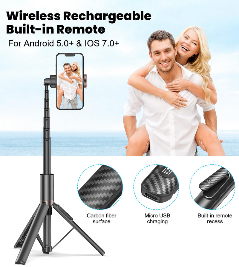 TONEOF Upgraded 60" Selfie Stick Tripod,All-in-1 Extendable Cell Phone Tripod Stand with Integrated Remote,360° Rotate Lightweight & Portable Tripod for 4-7 Inch iPhone Android/Video Recording/Travel