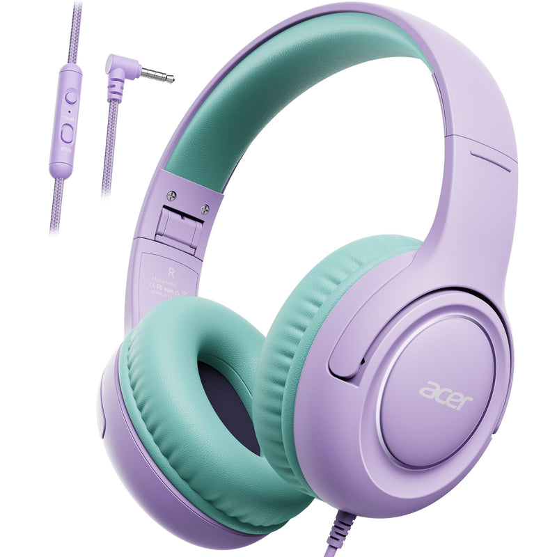 [Purple Green+Blue Red] Kids Headphones Wired for School - Over-Ear 85/94dB Volume Limiter, 3.5mm Jack Foldable Stereo Sound Headset for Toddlers Girls Boys Travel Learning Entertainment Tablet Kind
