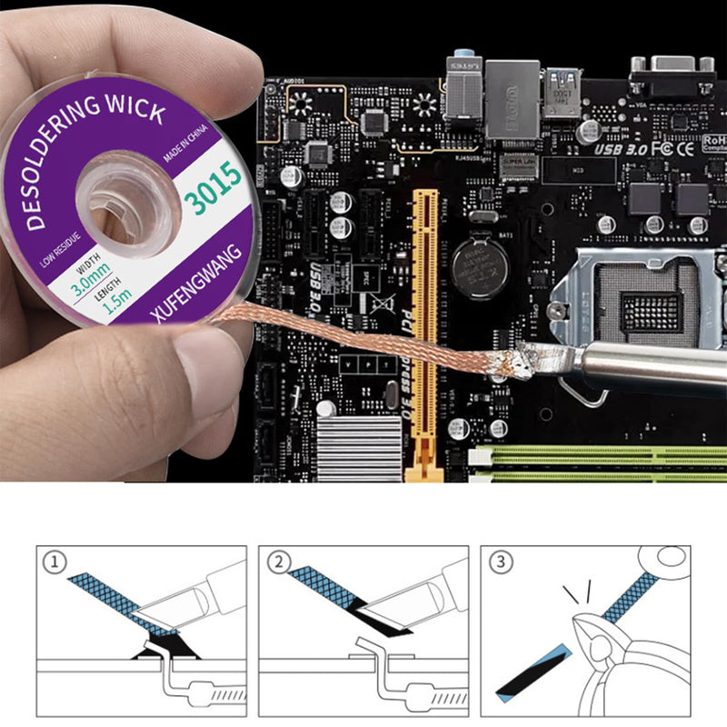 1 x 3.5 mm x 1.5 m Desoldering Wire, Soldering Accessories, No-Clean Solder Desoldering Braid, Solder Wick Solder Braid, Solder Braid, Solder Accessories, Wicks Strands for Desoldering, Solder Wick 3.5mm*1.5m