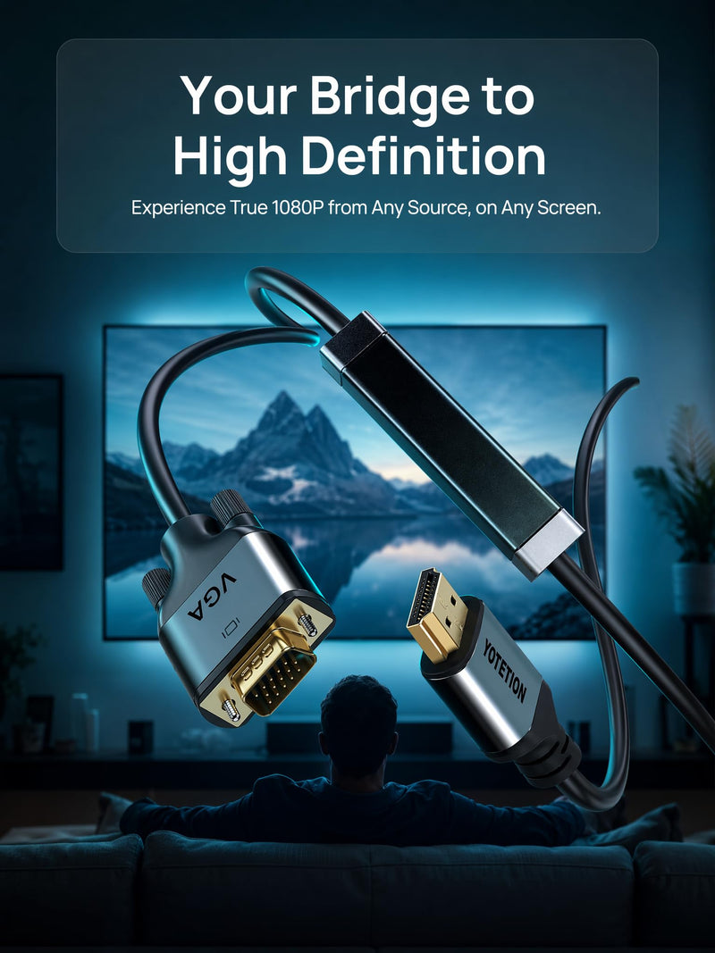 HDMI to VGA 75Ft Cable with IC, Gold-Plated HDMI to VGA Compatible for Computer, Desktop, Laptop, PC, Monitor, Projector,HDTV, Raspberry Pi, Roku, Xbox and More, Green-Gray Aluminum Shell