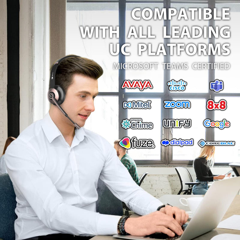 Earbay Wireless Headset, Bluetooth Headsets with Microphone Noise Cancelling, On Ear Headphones with Mic Mute, Handsfree PC Headsets for Zoom/Ms Teams/Skype/Dual Connect/Laptop/iPhone/Tablet Gold