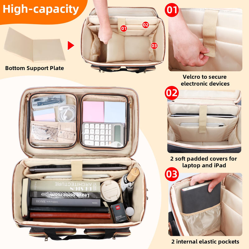 Rolling Teacher Tote Bag with Detachable Trolley Elegant Gray & Watch Band Organizer Case for Apple Watch Band Daisy