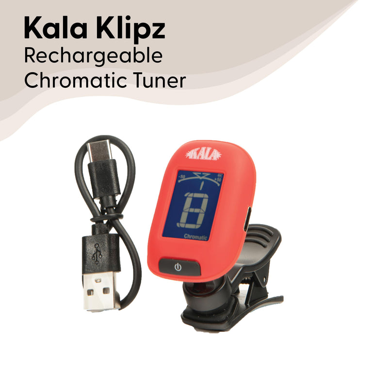 Kala Klipz USB-C Rechargeable Professional Clip On Tuner for Ukulele, Guitar, Bass, Violin, Mandolin, All String Instruments with Multi-Key Chromatic Tuning Modes and Vibration Sensor - Red