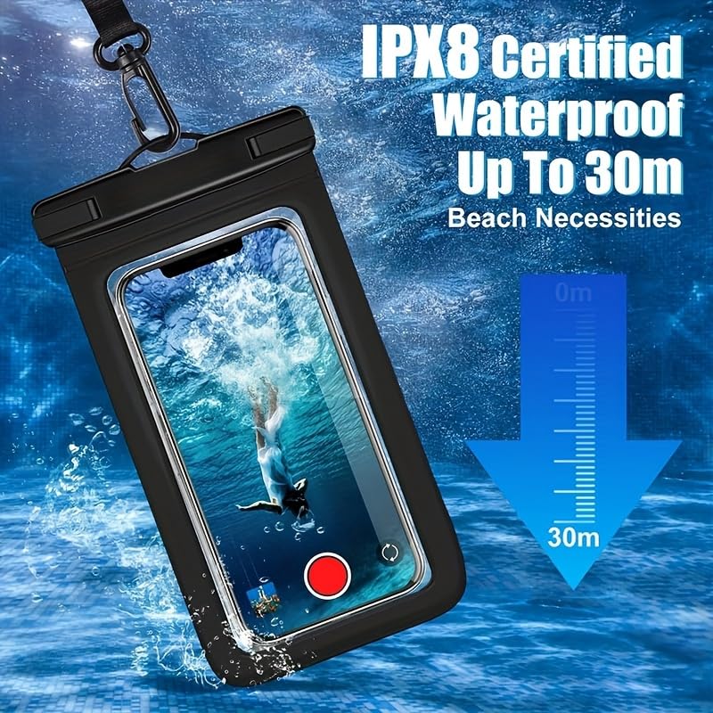 2 Pcs Waterproof Phone Case with TPU Touch Screen Compatible with 16 15 14 13 Pro Max Plus 7.2 Inch for Beach Swimming Diving Snorkeling (Black) Black