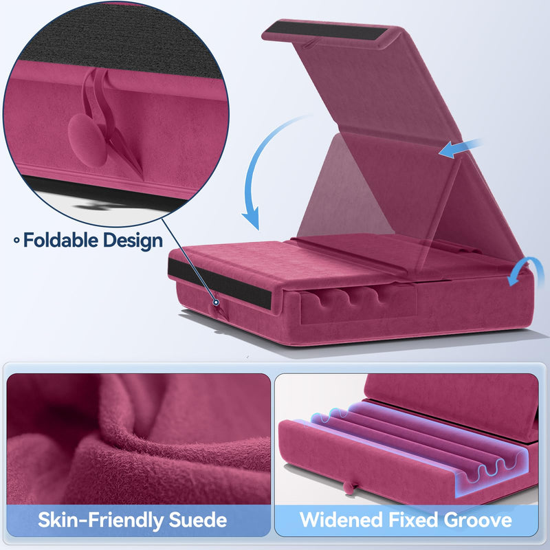 KDD Tablet Pillow Holder, Foldable iPad Stand for Lap, Bed and Desk -Tablet Soft Pad Dock with Pocket & Stylus Mount Compatible with iPad Pro 12.9, 10.5, 9.7 Air Mini 6 5 4 3, Galaxy Tab, E-Reader Purple