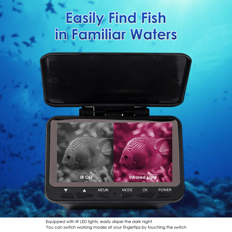 Underwater Fishing Camera, 4.3-inch HD LCD Display, 1000TVL Night Vision, Aluminum Alloy Construction with Battery Power for Ice and Sea Fishing 49.21FT/15M