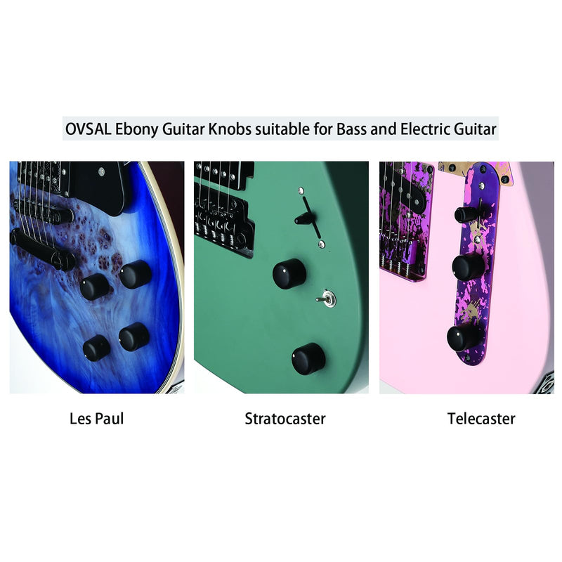 3Pcs Ebony Electric Guitar Volume Tone Knobs with Brass Hole Wood Bass Guitar Control Knobs Compatible with Fender Strat Telecaster Jazz Les Paul Guitar Replacement Parts (Ebony Natural Color) 3 Piece Ebony-6.0