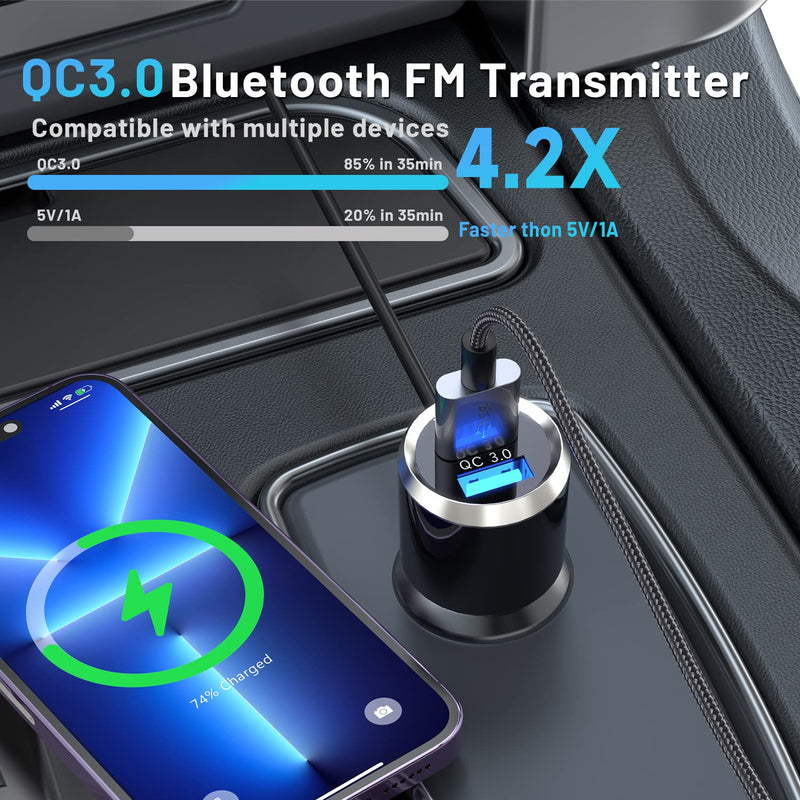 Bluetooth FM Transmitter for Car, Wireless Radio Adapter Car Music Player Receiver with Bluetooth FM Frequency Support Hands Free Call,Charger Dual USB Port,TF Card/AUX BC49BQ