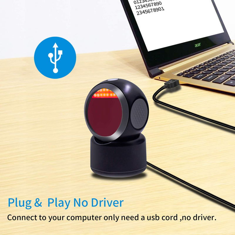 2D QR Barcode Scanner,Symcode Omnidirectional Hands-Free Automatic Barcode Reader for Mobile Payment Computer Screen ScanMeters Hands-Free Scanner Black