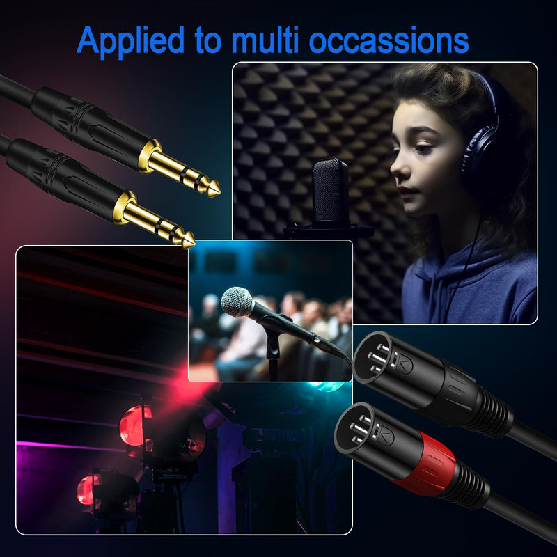 LanSenSu XLR to 1/4 TRS Stereo Adapter Cable, 2 Pack - 6.6ft, Compatible with Mixer, Microphone, XLR, Power Amplifier, Monitor 6.35mm to XLR Male-6.6ft