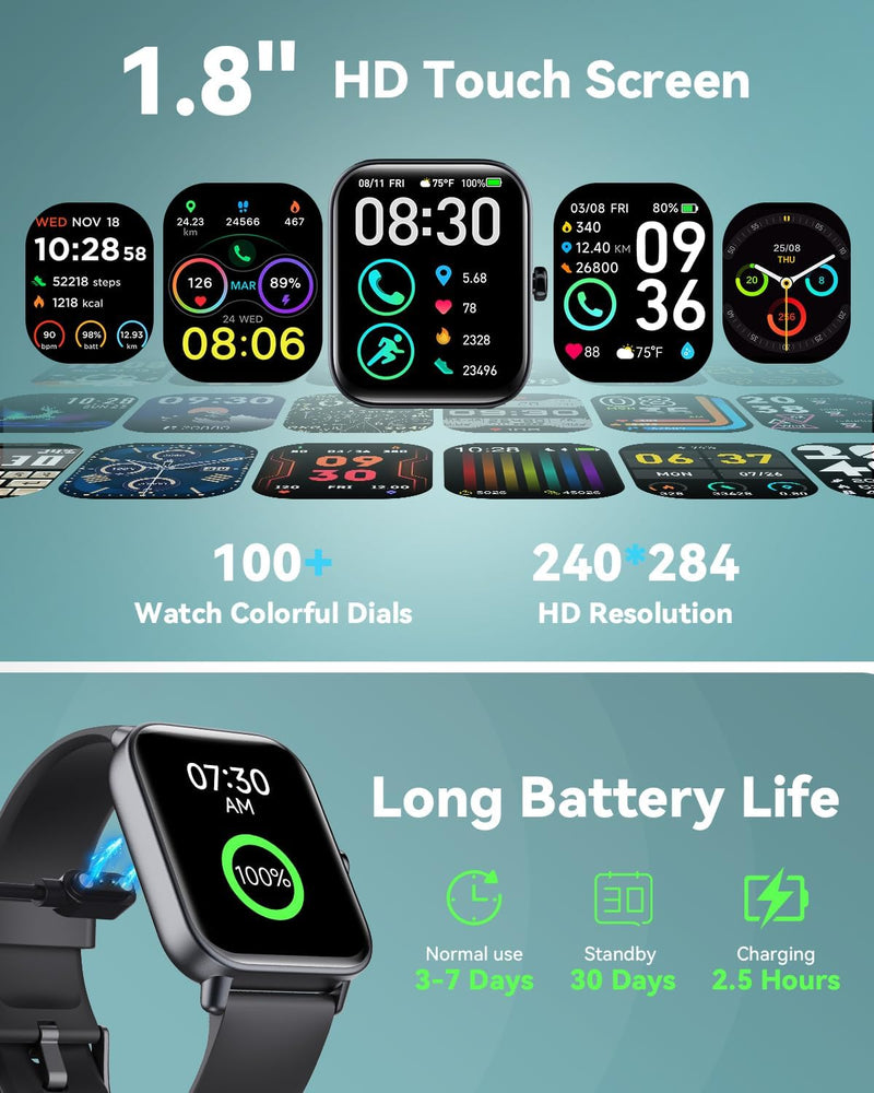 Smartwatch for Women Men with Extra Black Nylon Watch Band Replacement