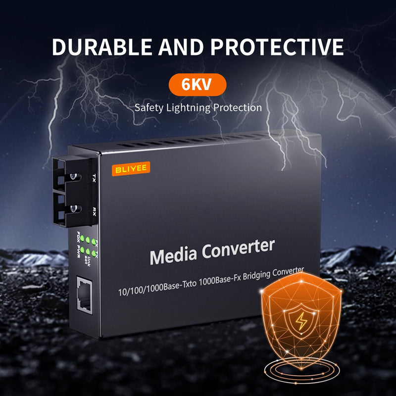 Gigabit SingleMode Fiber to Ethernet Media Converter, Dual SC Fiber, 1000Base-LX to 10/100/1000Base-Tx Gigabit SMF Fiber SC to Copper RJ45 Ethernet Converter, up to 20km, UL Certified Gigabit Single Mode Fiber to Media Converter