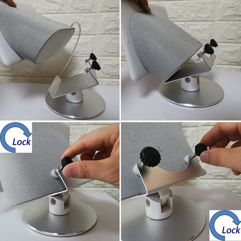 [AUSTRALIA] - Adjustable Aluminum Swivel Stand for Google Nest Hub Max - 360° Horizontal Rotation, ±30° Tilt, Non-Slip Silicone Pads, Easy Installation, Universal Compatibility, Durable & chassis Metal Design silver 