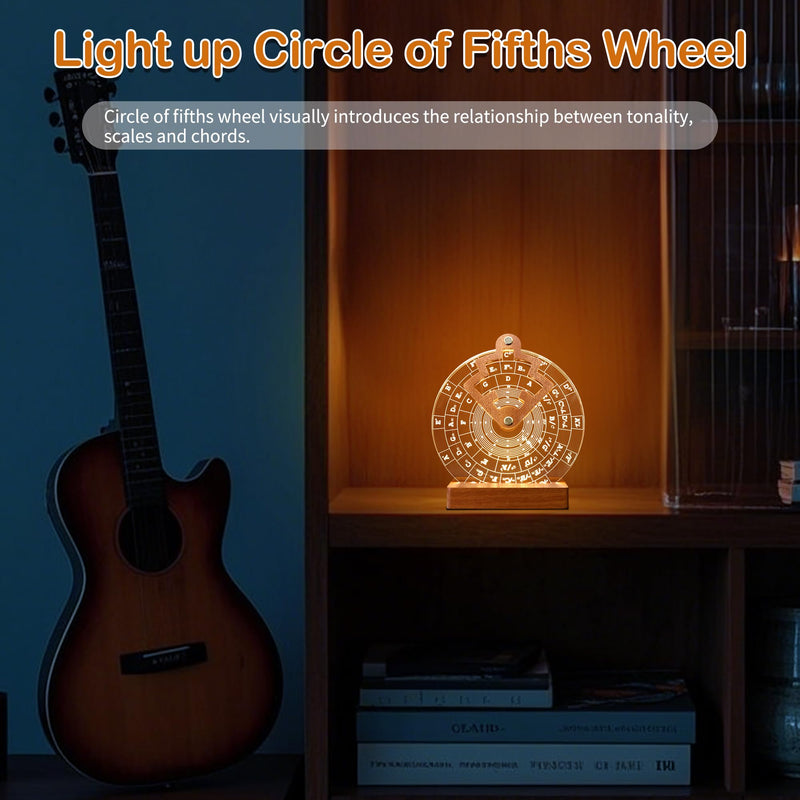 Light Up Circle of Fifths Wheel, Acrylic Wooden Chord Wheel Melody Tool with Guitar Pick Holder, Gift for Musical Beginners Musicians for Musical Learning and Songwriting Color: Light up Circle of Fifths Wheel