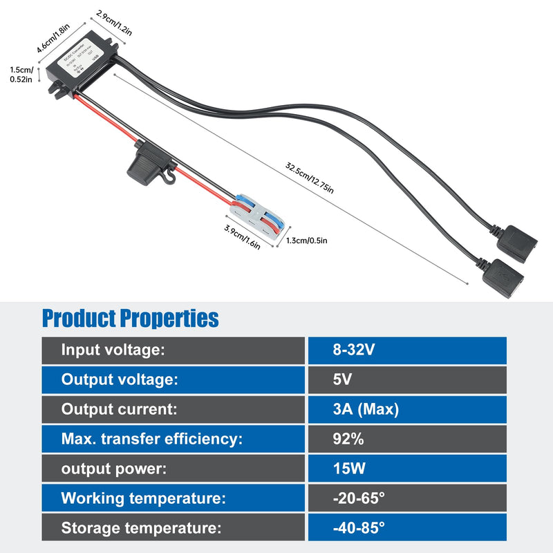 15W Dual USB Car Charger 8-32V to 5V 3A DC-DC Converter, Waterproof Voltage Regulator for Truck/RV/Boat/Heavy Equipment(CE Certified) Black 8-32V to 5V3A Dual USB