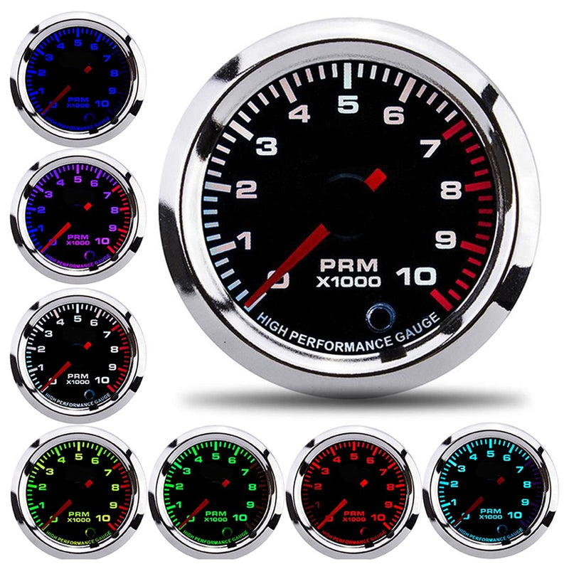 [AUSTRALIA] - RPM Tachometer, 2in 10,000 RPM 7 Color LED Shift Light Tachometer Gauge for 4, 6, 8 Cylinder Gas Engines 