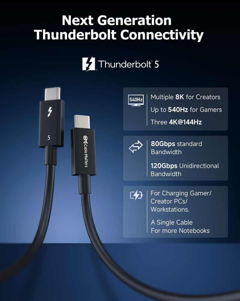 Cable Matters [Intel Certified] 80Gbps Thunderbolt 5 Cable with up to 120Gbps Bandwidth Boost and 240W Charging in Black - 1m / 3.3ft, Compatible with Thunderbolt 4, USB4, Thunderbolt 3 and USB-C 3.3 ft