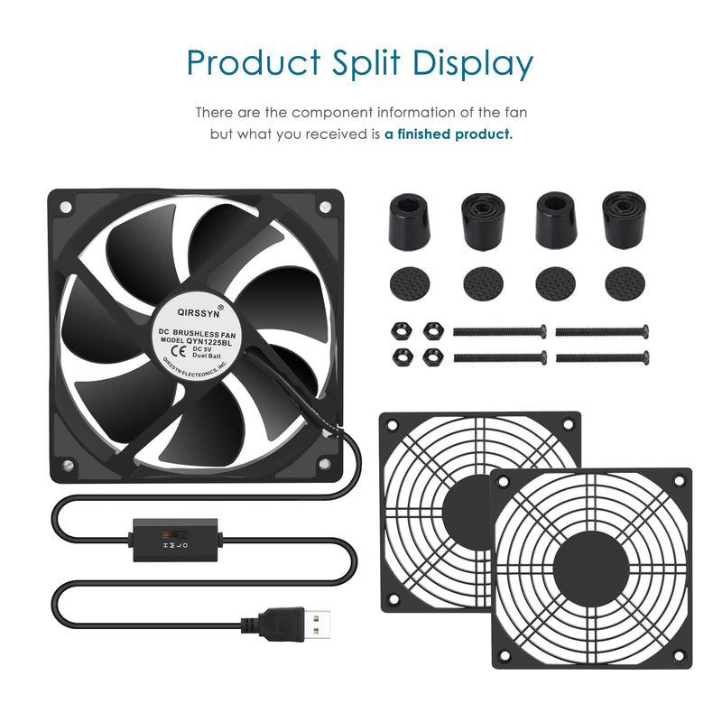 Qirssyn 120mm 5V USB Fan with Multi Speed Controller for Router Modem Receiver DVR Xbox TV Box T-Mobile Home Internet Gateway SSD Cooling 1225USB-A1