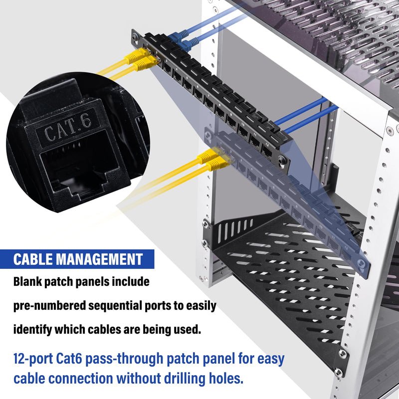 GeeekPi 12 Port Patch Panel, 0.5U CAT6 Network Patch Panel for DeskPi RackMate T1/T0/T2 Rackmount and 10 Inch Server Rack/Network Cabinet