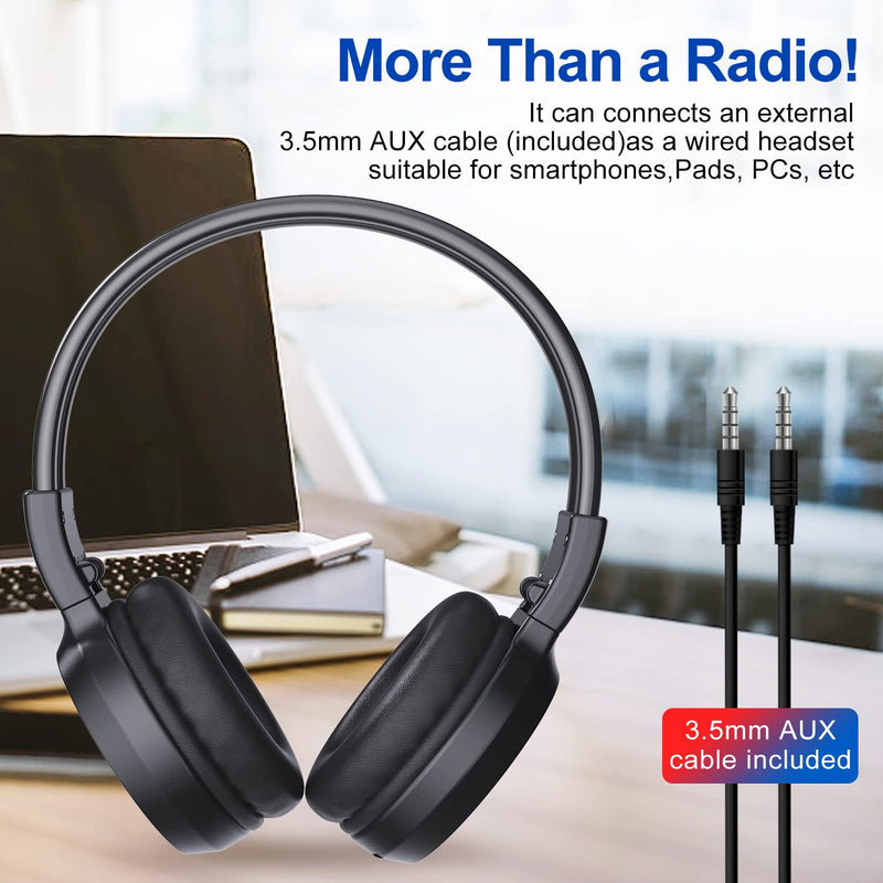 F4 Rechargeable & Portable Personal FM Radio Headphones with Best Reception, FM Headset Radio Receiver for Meeting, Daily Works, Hiking, Jogging