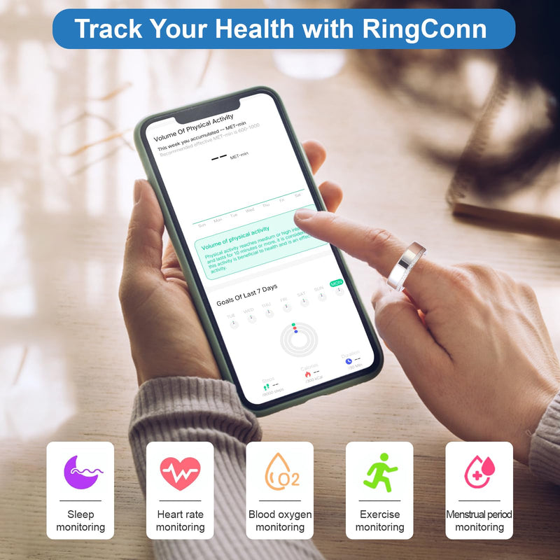 Health Tracker Smart Ring for Men Women-IP68 Waterproof Sleep Tracker with Heart Rate/Blood Pressure/Blood/Physiological Cycle/Oxygen Tracking, Step Counter, iOS & Android Compatible (8#) 8#