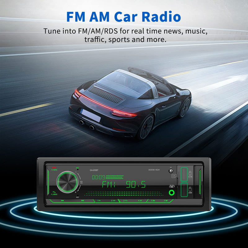 Single Din Car Stereo Receiver: Indash Bluetooth Car Radio System | LCD Display FM AM USB SD AUX MP3 APP Remote 2.1A Quick Charge Pre-Amp