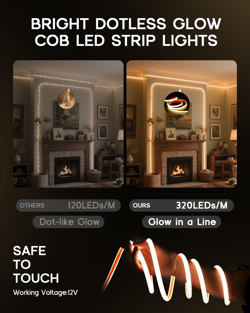 [AUSTRALIA] - COB LED Strip Lights Daylight White 6000K,12V 16.4ft IP67 Waterproof High CRI 95Ra+ Super Bright,Flexible Boat Lights for Fishing Night Outdoor Bathroom Swimming Pool(Power Supply Not Included) 